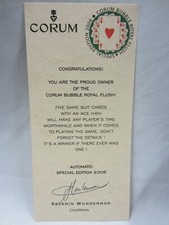 CORUM Bubble Royal Flush Automatic Special Edition 2006 Watch Certificate Card picture