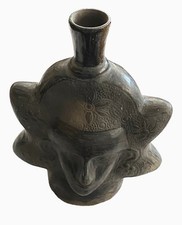 Chimu Sicán Pre-Columbian Style Blackware Pottery Effigy Vessel Peru Vintage picture