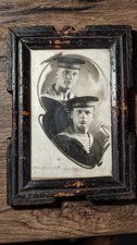 Vintage USSR Soviet Navy Sailors Photo Two Sailors Military Uniform Wooden Frame picture