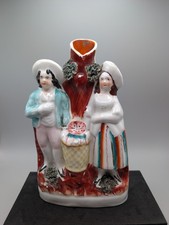 Antique Staffordshire Spill Vase – Courtship / Couple with Floral Basket 8