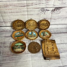 VTG/ANTIQUE Mini Souvenir Wood Carved 3-D Europe Cities Hanging Plates- 3.75