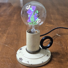 Vtg Aerolux Figural Neon Bulb Swallow Bird Flower Original Green Purple w/Base picture