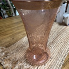 Paden City Elegant Era Depression Glass City Anne Peacock Rose XL Pink Gold Vase picture