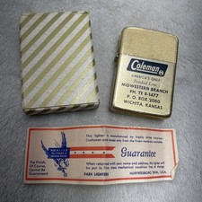 Vintage PARK Lighter Coleman Wichita Kansas USA w/Box No.13 Gold FOR REPAIR picture