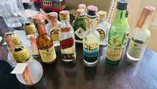 Lot Of 13 Vintage Airline And QE2 Glass Empty Miniature Liquor Bottles picture