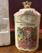 NEW RARE VINTAGE 1997 Lenox Tea Canister Alice & Wonderland Gold Trim picture