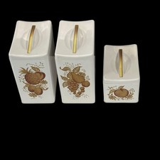 Vintage Ransburg 1950s Canister See Of 3 White Good Metal Mid Century 2 Lg 2 Sm picture
