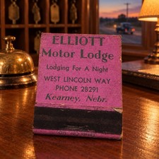 Vintage 1940s Elliott Motor Lodge Tea Room Kearney Nebraska Matchbook picture