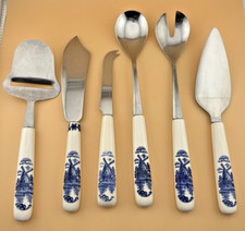 Vintage Elesva Stainless Steel Porcelain Handle Kitchen Utensils Blue & White picture