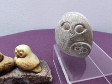 Owl Figurine Carved Stone Retro 1970s Vintage 2 Owls Sitting on Stone Lot of 2 picture