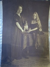 Rare Antique G Pierson Portrait Muskogee, Ok Mother, Daughter & Boston Terrier picture