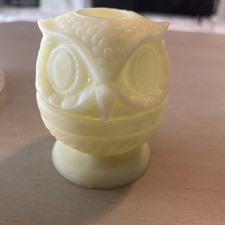 Vintage Fenton Glass Owl Fairy Lamp Satin Custard Uranium Glow great condition picture