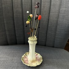 Vintage Victorian Hat Pin Holder With Hatpins RS Germany 15 Pins picture