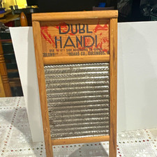 Columbus Washboard Co. Double Hand Vintage Wood & Metal Americana Brown Silver picture