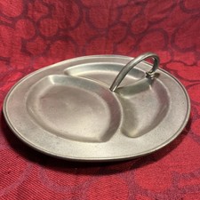Vintage 1930s Vintage Pewter Section Plate W Handle Plate Host Tray -- 9698 picture