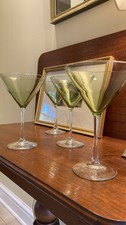 Set Of 4 VTG Fine Moss Olive Green Martini Glasses. Perfect. Larger Size 7 1/4” picture