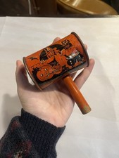 Vintage 1930s Halloween litho tin noisemaker w/ witch, black cat, & pumpkins picture