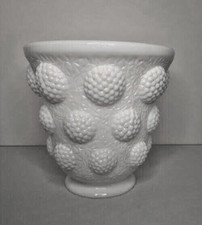 Vintage Fenton Les Cabochon White Milk Glass Flower Vase 1960’s Raspberries MCM picture