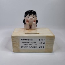 Vintage 1966 Charles Schulz Peanuts Lucy Desk Psychiatrist Rare Ceramic Bank picture