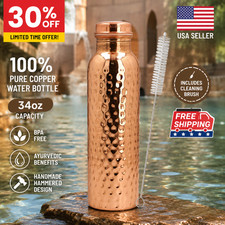 34oz Pure Copper Water Bottle - Handmade Hammered Finish - Ayurvedic Health USA picture