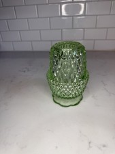 Vintage Indiana Glass Diamond Point Mint Green Fairy Lamp Candle Holder EUC picture