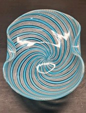 Authentic  Murano Fratelli Toso Dimple Bowl  Adventurine Inside  Latticino  picture