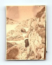 Man Climbing Mountain Vintage Snapshot Photograph Outdoor Adventure picture