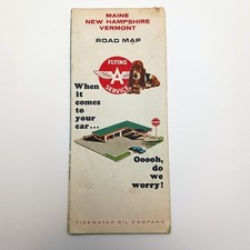 Vintage 1967 Maine New Hampshire Vermont Road Map Flying A Tidewater picture