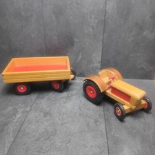 Vintage Wooden Toy GDR Wooden Tractor Tractor With Trailer picture