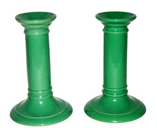 2 Vintage Doulton England Ceramic Celadon Green Candlesticks Early England Mark picture