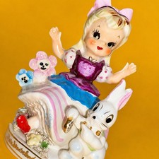 ULTRA RARE TMJ Vtg Alice in Wonderland Girl Rabbit Figurine Statue Napco Lefton picture