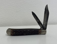 CAMILLUS NEW YORK USA VINTAGE 21 BONE DOGLEG PEANUT POCKET KNIFE AS FOUND picture