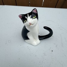 Vintage Bone China Tuxedo Cat Kitten Black and White Figurine Knickknack 3” Tall picture