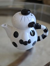 Vintage Black and White Cat Ceramic Teapot picture