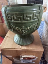 Vintage Green Majolica Glazed Planter w/ Greek Key & Grape Cluster-Footed picture
