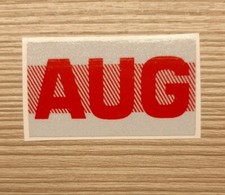 August, California DMV license plate month sticker tags. RED. YOM picture