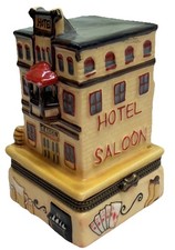 D.N. & E.I. Hotel Saloon Vintage Porcelain Trinket Box W Ornate Hinged Clasp PO picture
