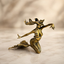 Handmade Metal Mermaid Figurine Spanish Vintage Style Brass Nautical Decor 3'' picture