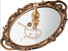 XPXKJ Vintage Gold Mirror Tray Vanity Tray for Dresser Perfume Storage Decorativ picture