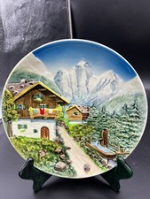 West Germany Majolica Bas Relief Plate-House at Base of Mountains picture