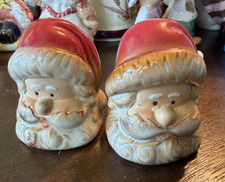Vintage Glazed Santa Head Salt And Pepper Shakers no chips picture