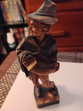Hand Carved Wood Concertina Squeeze Box Player Anri West Germany Figure  picture