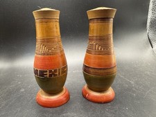 Vintage Hand Painted Mexico Wooden Salt & Pepper Shakers – Folk Art Set picture