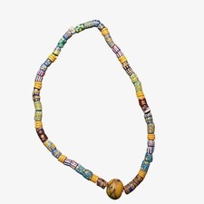 Antique African Krobo Akoso Powder Glass Beads Strand and 1 Huge Bodom Bead picture