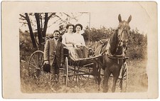 1917-1930 RPPC Man Women Girls Drive Horse Carriage 2 Smile Real Photo Postcard picture