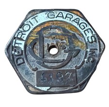 Vintage Detroit Garages Inc Parking Permit Tag Plaque #4197 1920s-1940s Era picture