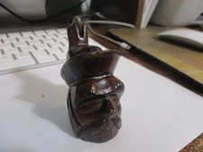 RARE HAND CARVED WOOD FIGURAL  MAN WITH HAT TOBACCO LIGHTER. NOT WORKING. VGC picture