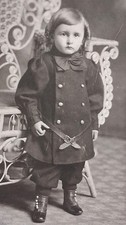 Antique 1890s Child Cabinet Card Photo Phil Beal Victorian Boy Boots Belt  picture