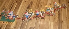 Vtg 1970s Flocked Cardboard Die Cut Santa Elves Reindeer Christmas 6 Pc *Rare * picture