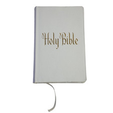 VINTAGE 1958 GIBSON W14 HOLY BIBLE WHITE BRIDAL PRESENTATION KJV RUBY picture